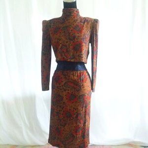 Beautiful Avant Garde Patty O'Neil Paisley Brown and Purple Dress Size 8